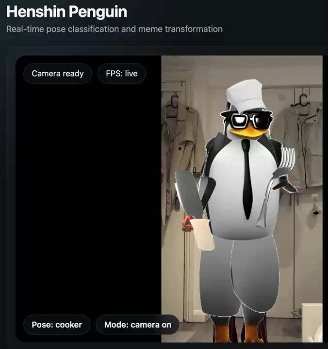 Henshin Penguin 完成厨师变身后的演示画面